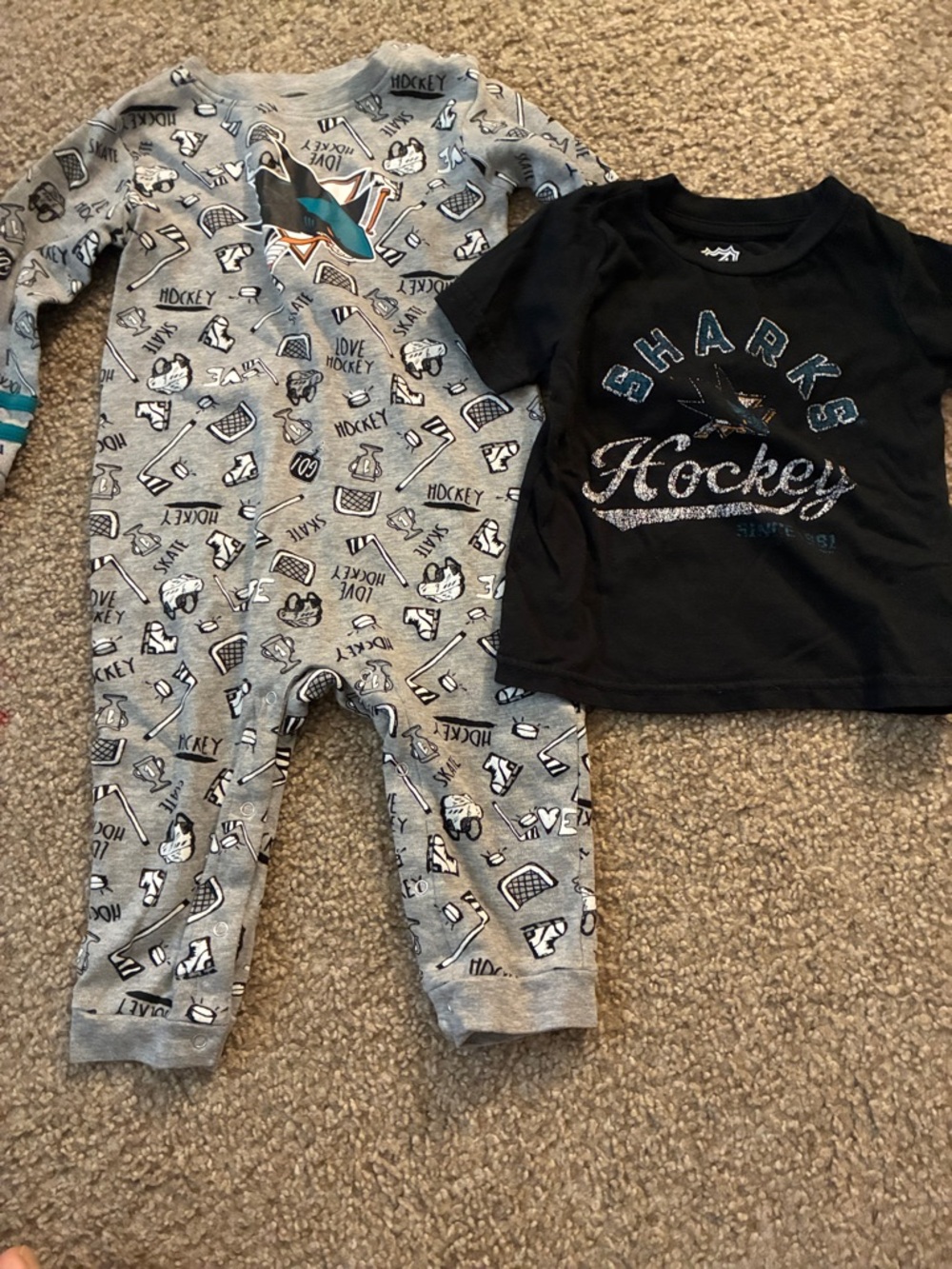 NHL San Jose Sharks Grey Hockey Print One-Piece with Black Sharks Tee